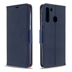 Leather Case Stands Flip Cover Holder B06F for Samsung Galaxy A21 Blue