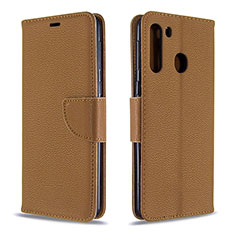 Leather Case Stands Flip Cover Holder B06F for Samsung Galaxy A21 Brown