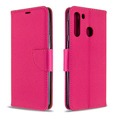 Leather Case Stands Flip Cover Holder B06F for Samsung Galaxy A21 Hot Pink