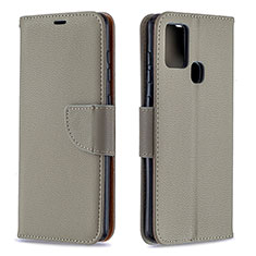 Leather Case Stands Flip Cover Holder B06F for Samsung Galaxy A21s Gray