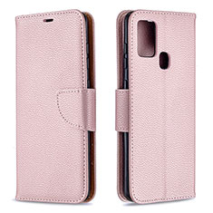 Leather Case Stands Flip Cover Holder B06F for Samsung Galaxy A21s Rose Gold