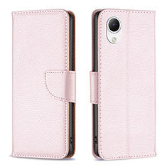 Leather Case Stands Flip Cover Holder B06F for Samsung Galaxy A23s Rose Gold