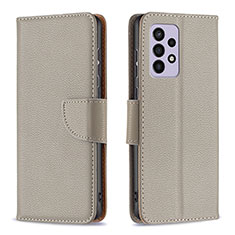 Leather Case Stands Flip Cover Holder B06F for Samsung Galaxy A33 5G Gray