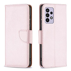 Leather Case Stands Flip Cover Holder B06F for Samsung Galaxy A33 5G Rose Gold