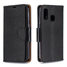Leather Case Stands Flip Cover Holder B06F for Samsung Galaxy A40 Black