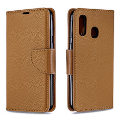 Leather Case Stands Flip Cover Holder B06F for Samsung Galaxy A40 Brown