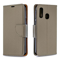 Leather Case Stands Flip Cover Holder B06F for Samsung Galaxy A40 Gray