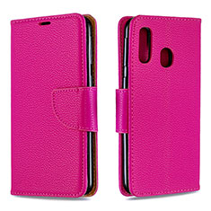 Leather Case Stands Flip Cover Holder B06F for Samsung Galaxy A40 Hot Pink