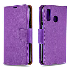 Leather Case Stands Flip Cover Holder B06F for Samsung Galaxy A40 Purple