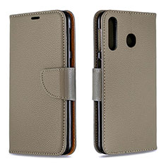 Leather Case Stands Flip Cover Holder B06F for Samsung Galaxy A40s Gray