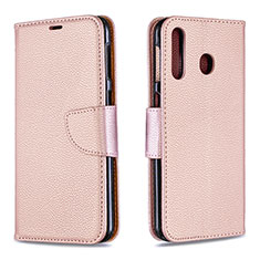 Leather Case Stands Flip Cover Holder B06F for Samsung Galaxy A40s Rose Gold