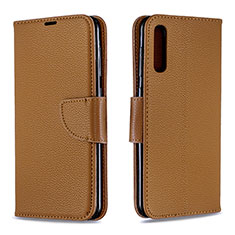 Leather Case Stands Flip Cover Holder B06F for Samsung Galaxy A50 Brown
