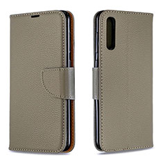 Leather Case Stands Flip Cover Holder B06F for Samsung Galaxy A50 Gray