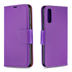 Leather Case Stands Flip Cover Holder B06F for Samsung Galaxy A50 Purple