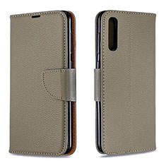 Leather Case Stands Flip Cover Holder B06F for Samsung Galaxy A50S Gray