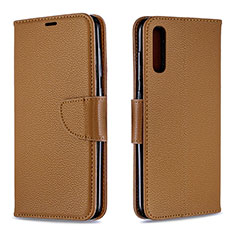 Leather Case Stands Flip Cover Holder B06F for Samsung Galaxy A70 Brown