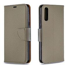 Leather Case Stands Flip Cover Holder B06F for Samsung Galaxy A70 Gray