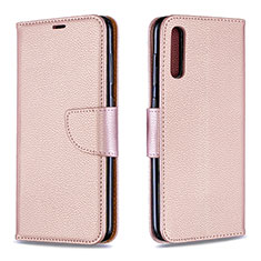 Leather Case Stands Flip Cover Holder B06F for Samsung Galaxy A70 Rose Gold