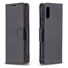 Leather Case Stands Flip Cover Holder B06F for Samsung Galaxy M02 Black