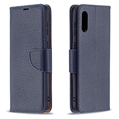 Leather Case Stands Flip Cover Holder B06F for Samsung Galaxy M02 Blue