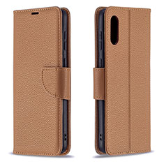 Leather Case Stands Flip Cover Holder B06F for Samsung Galaxy M02 Brown