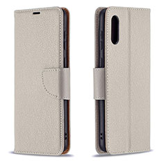 Leather Case Stands Flip Cover Holder B06F for Samsung Galaxy M02 Gray