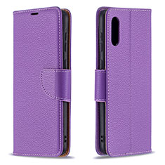 Leather Case Stands Flip Cover Holder B06F for Samsung Galaxy M02 Purple