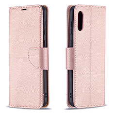 Leather Case Stands Flip Cover Holder B06F for Samsung Galaxy M02 Rose Gold