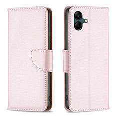 Leather Case Stands Flip Cover Holder B06F for Samsung Galaxy M04 Rose Gold