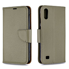 Leather Case Stands Flip Cover Holder B06F for Samsung Galaxy M10 Gray