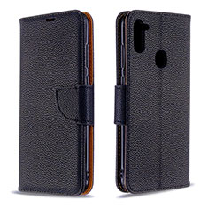 Leather Case Stands Flip Cover Holder B06F for Samsung Galaxy M11 Black