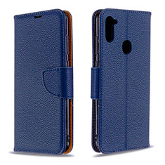 Leather Case Stands Flip Cover Holder B06F for Samsung Galaxy M11 Blue