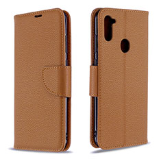 Leather Case Stands Flip Cover Holder B06F for Samsung Galaxy M11 Brown
