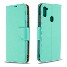 Leather Case Stands Flip Cover Holder B06F for Samsung Galaxy M11 Green