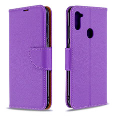 Leather Case Stands Flip Cover Holder B06F for Samsung Galaxy M11 Purple