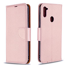 Leather Case Stands Flip Cover Holder B06F for Samsung Galaxy M11 Rose Gold