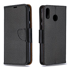 Leather Case Stands Flip Cover Holder B06F for Samsung Galaxy M20 Black