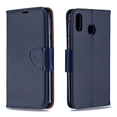 Leather Case Stands Flip Cover Holder B06F for Samsung Galaxy M20 Blue