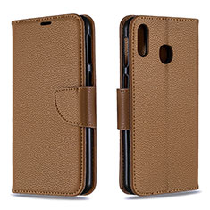 Leather Case Stands Flip Cover Holder B06F for Samsung Galaxy M20 Brown