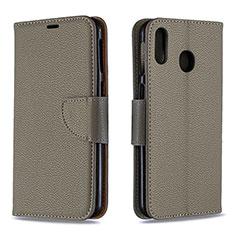 Leather Case Stands Flip Cover Holder B06F for Samsung Galaxy M20 Gray