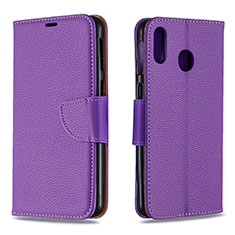 Leather Case Stands Flip Cover Holder B06F for Samsung Galaxy M20 Purple