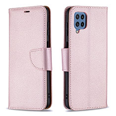 Leather Case Stands Flip Cover Holder B06F for Samsung Galaxy M32 4G Rose Gold