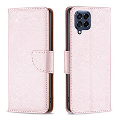 Leather Case Stands Flip Cover Holder B06F for Samsung Galaxy M53 5G Rose Gold