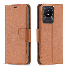 Leather Case Stands Flip Cover Holder B06F for Vivo Y02 Brown