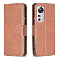 Leather Case Stands Flip Cover Holder B06F for Xiaomi Mi 12 5G Brown