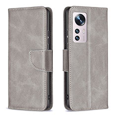 Leather Case Stands Flip Cover Holder B06F for Xiaomi Mi 12 Pro 5G Gray