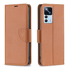 Leather Case Stands Flip Cover Holder B06F for Xiaomi Mi 12T Pro 5G Brown
