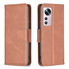 Leather Case Stands Flip Cover Holder B06F for Xiaomi Mi 12X 5G Brown