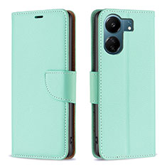 Leather Case Stands Flip Cover Holder B06F for Xiaomi Poco C65 Green