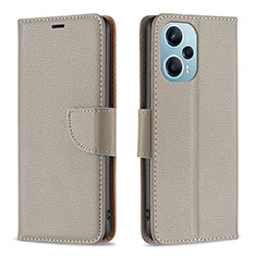 Leather Case Stands Flip Cover Holder B06F for Xiaomi Poco F5 5G Gray
